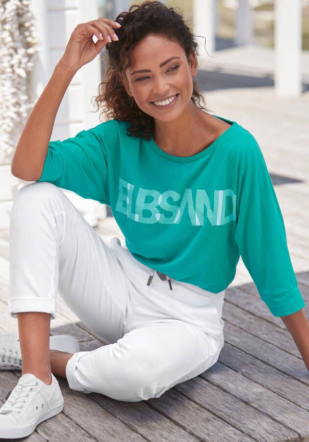 Elbsand Shirt met 3 4-mouwen met logoprint katoenmix losse pasvorm