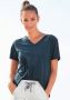 Elbsand T-shirt Talvi met flockprint en v-hals shirt met korte mouwen van katoenmix - Thumbnail 1