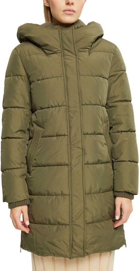 ESPRIT gewatteerde winterjas van gerecycled polyester kaki