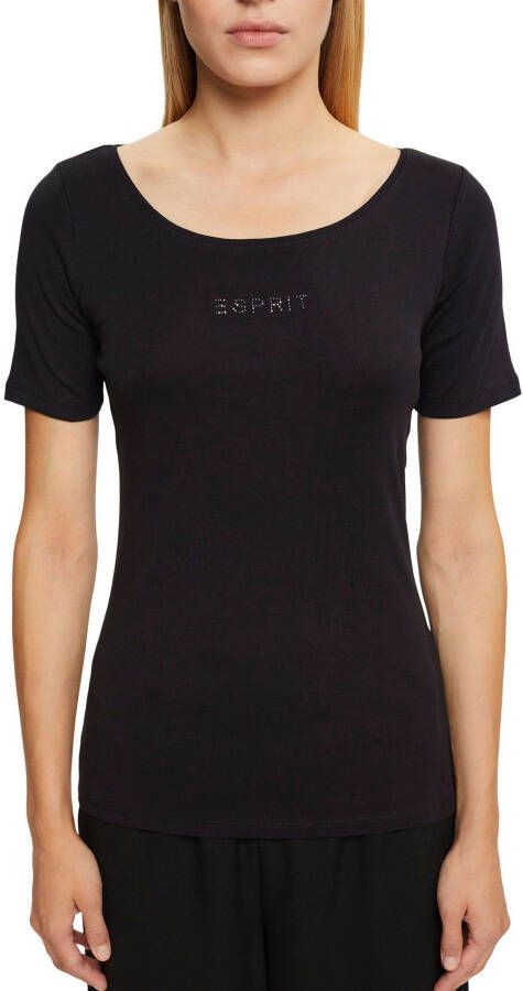 Esprit T shirt met fonkelende glinstersteentje logo op borsthoogte