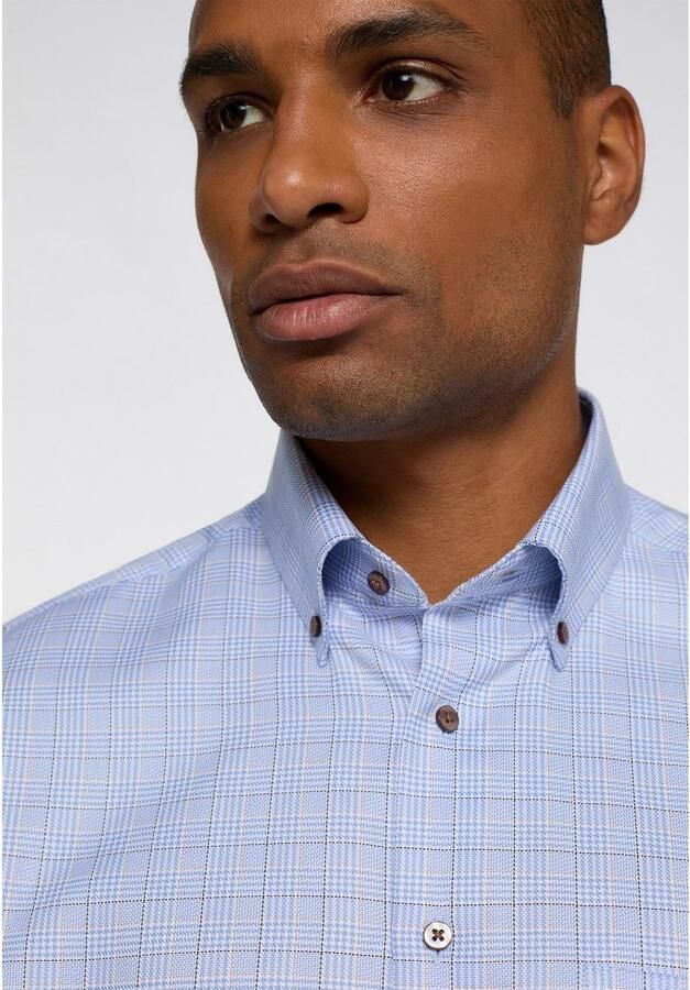 Eterna business overhemd normale fit lichtblauw geruit katoen - Foto 3