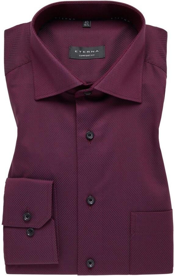 Eterna business overhemd Comfort Fit wijde fit bordeaux effen katoen - Foto 5