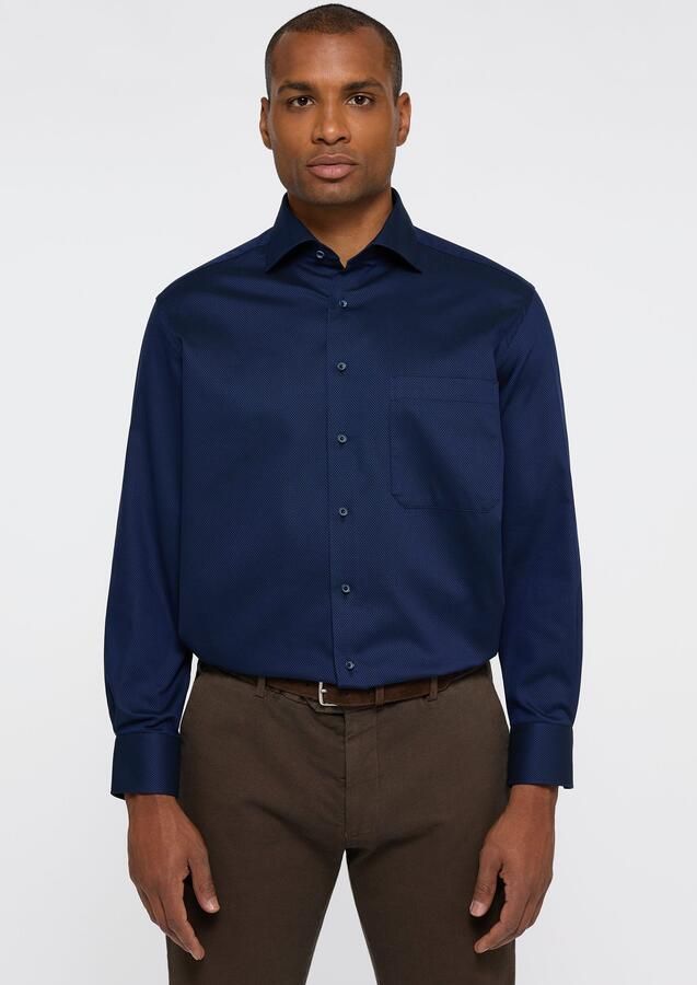 Eterna overhemd mouwlengte 7 Comfort Fit wijde fit donkerblauw geprint katoen wide spread - Foto 5