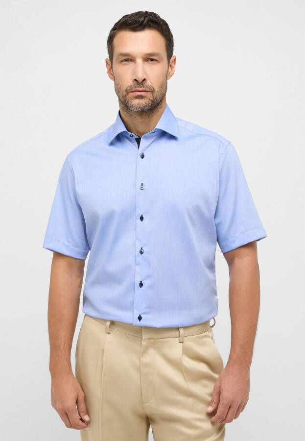 Eterna overhemd korte mouw Modern Fit normale fit blauw effen katoen