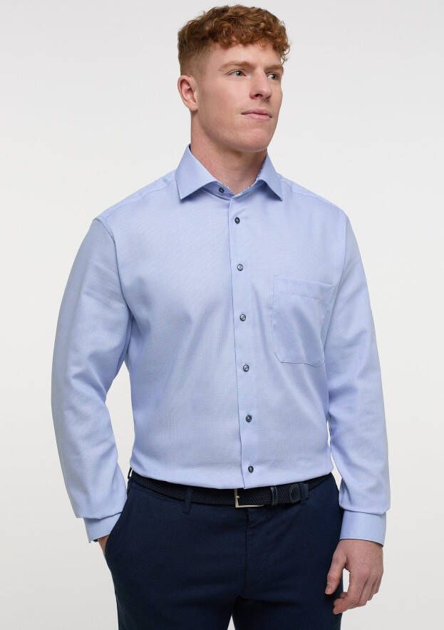 Eterna business overhemd normale fit lichtblauw geruit katoen