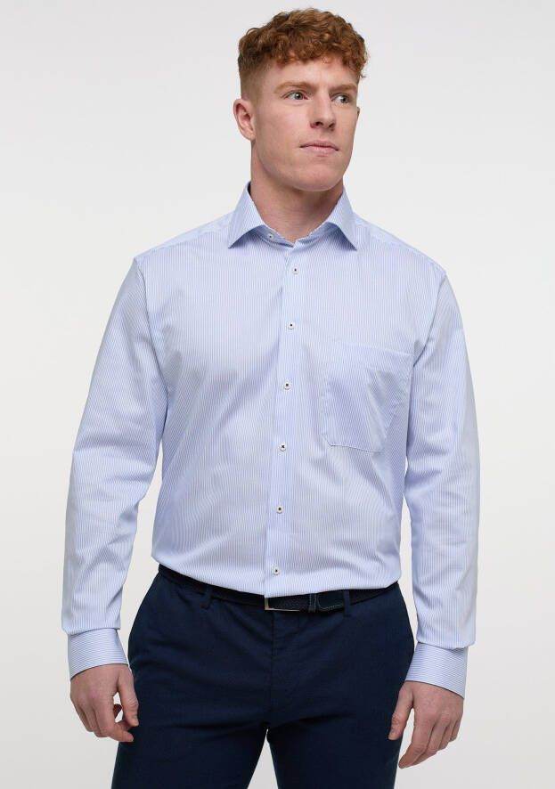 Eterna business overhemd Comfort Fit wijde fit borstzak lichtblauw gestreept katoen