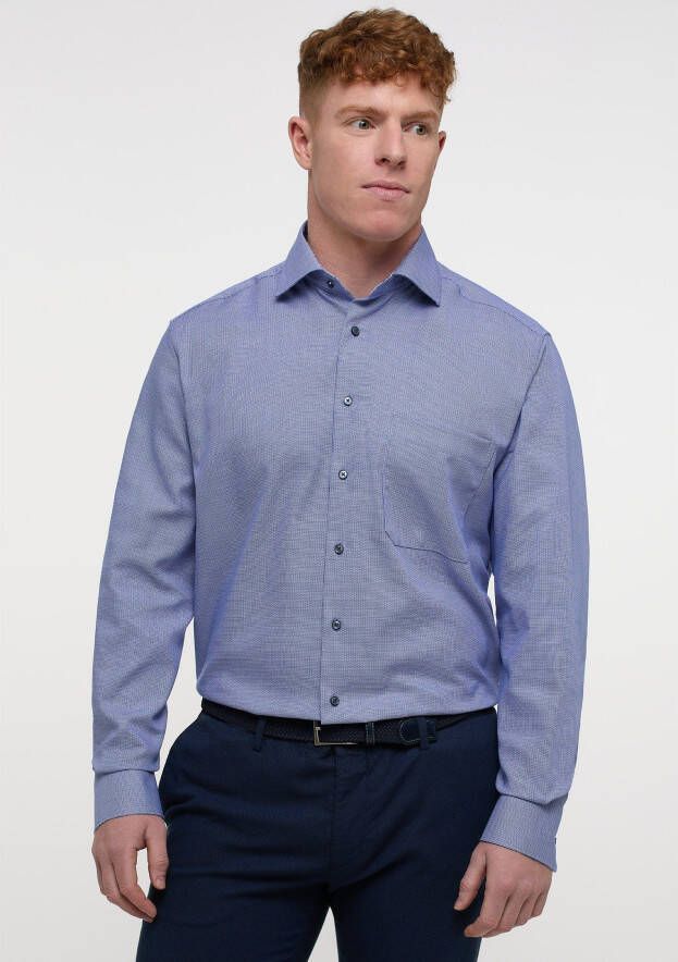 Eterna casual overhemd normale fit blauw geruit katoen