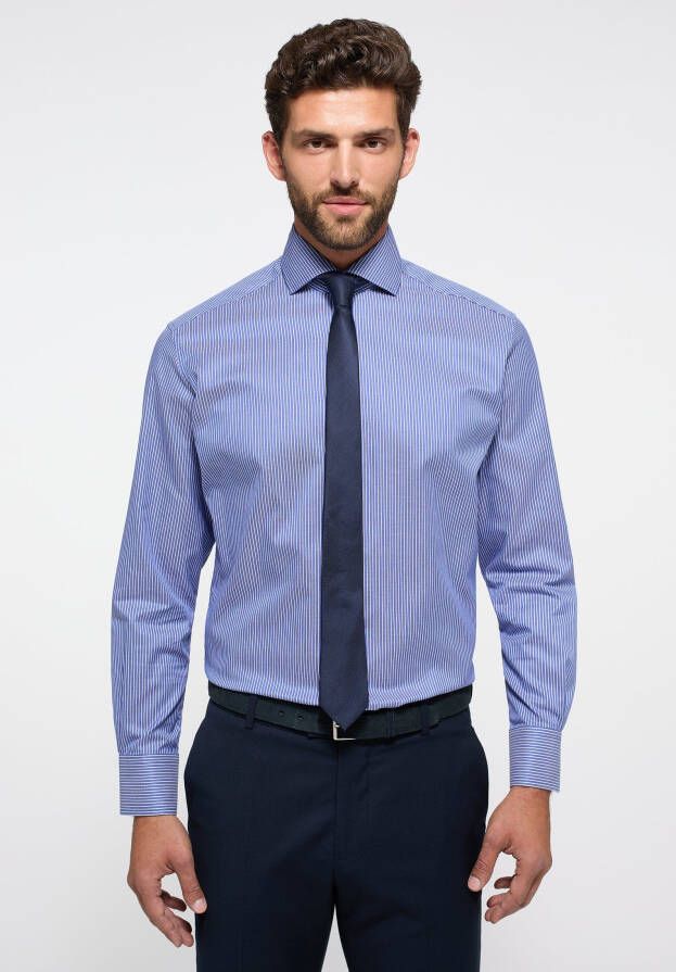 Eterna business overhemd normale fit blauw gestreept katoen