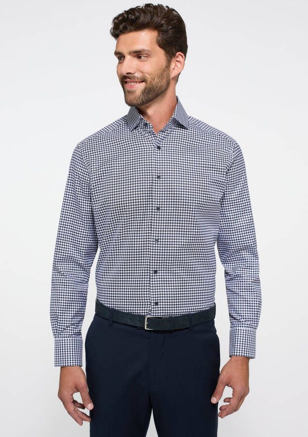 Eterna business overhemd Modern Fit normale fit donkerblauw geruit katoen