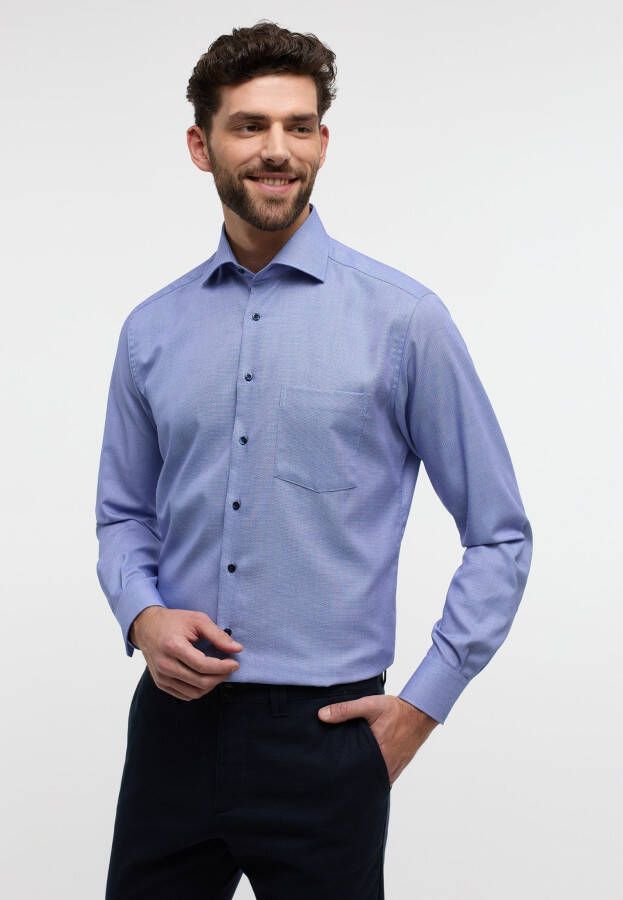 Eterna business overhemd normale fit blauw geprint met borstzak