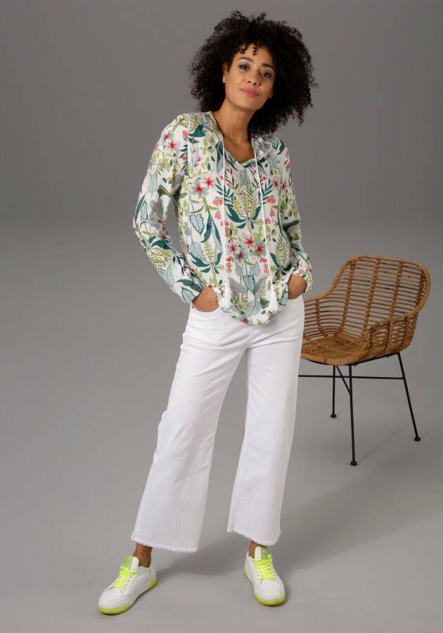 Aniston CASUAL Blouse zonder sluiting met bloemen en bladeren gedessineerd