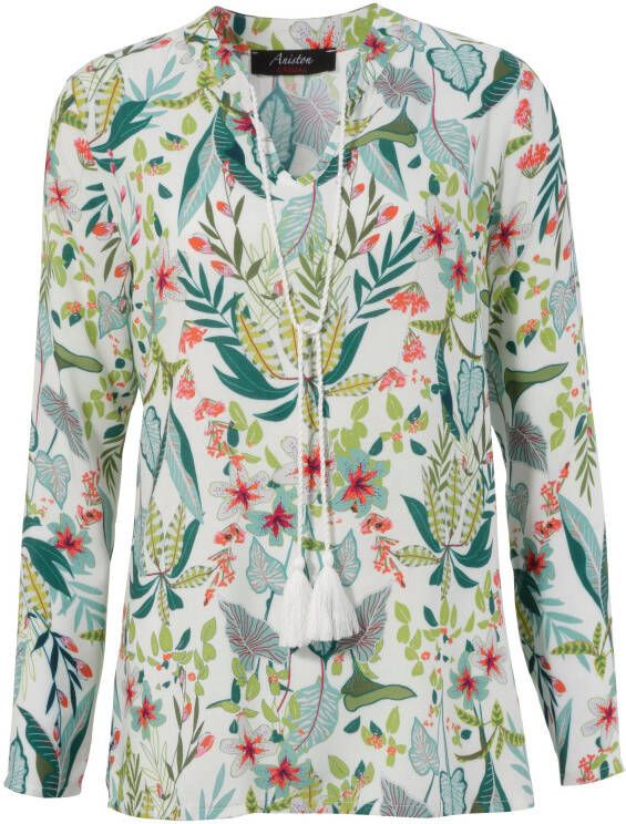 Aniston CASUAL Blouse zonder sluiting met bloemen en bladeren gedessineerd