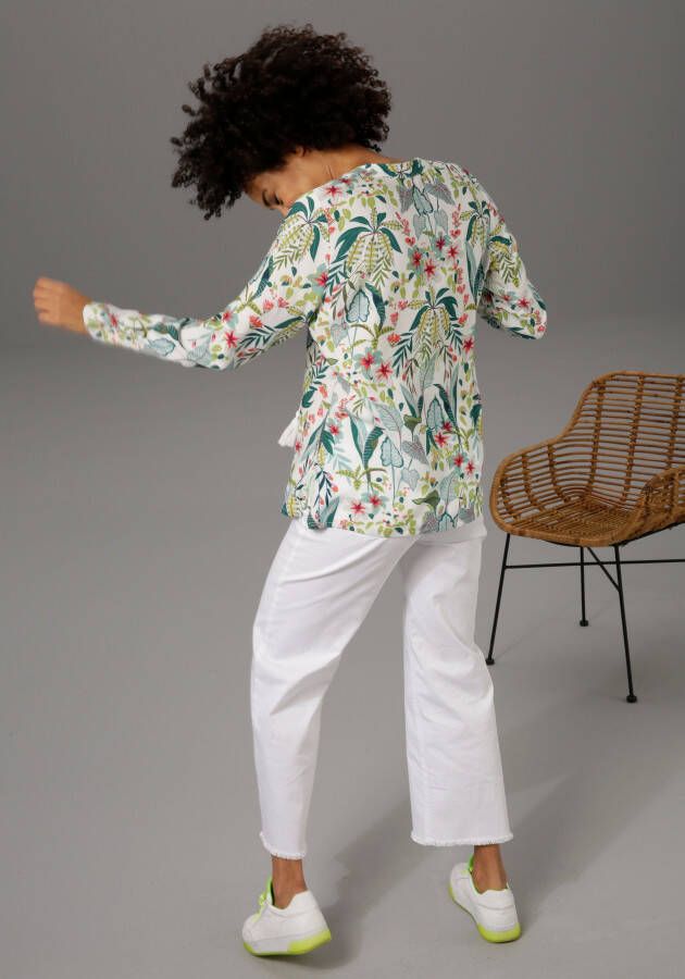 Aniston CASUAL Blouse zonder sluiting met bloemen en bladeren gedessineerd