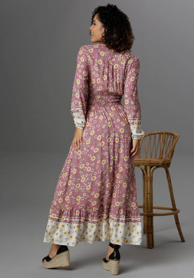 Aniston CASUAL Maxi-jurk met fijne bloemenprint en patch-look