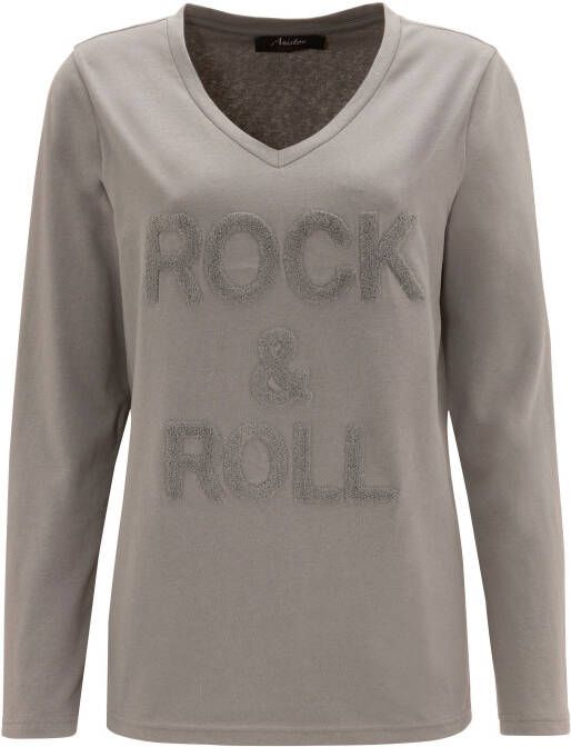 Aniston CASUAL Shirt met lange mouwen met "rockigem"-print in getextureerde frotté stof