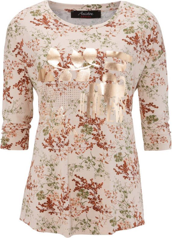 Aniston CASUAL Shirt met ronde hals versierd met stras en glanzende folieprint