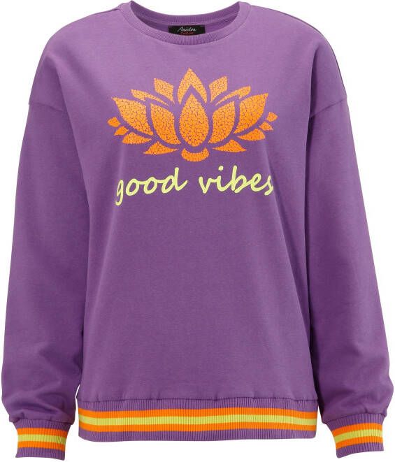 Aniston CASUAL Sweatshirt Print op voorkant met abstracte waterlelie en tekst