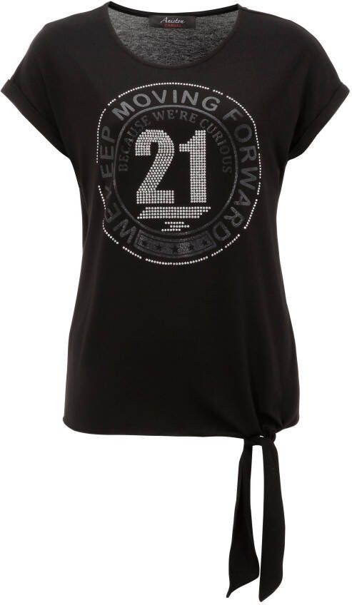 Aniston CASUAL T-shirt met zilverkleurige stras en print aan de voorkant