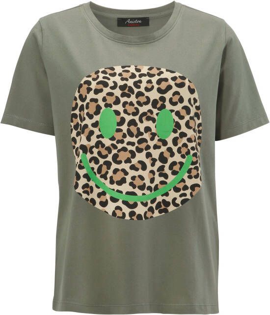 Aniston CASUAL T-shirt met smiley print in animal look op de voorkant