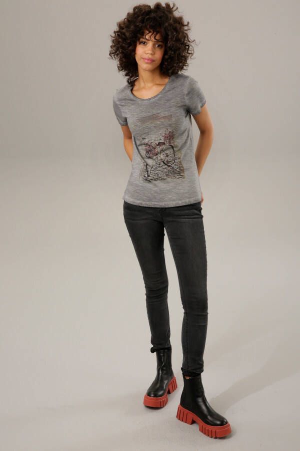 Aniston CASUAL T-shirt met glinstersteentjes gegarneerde frontprint