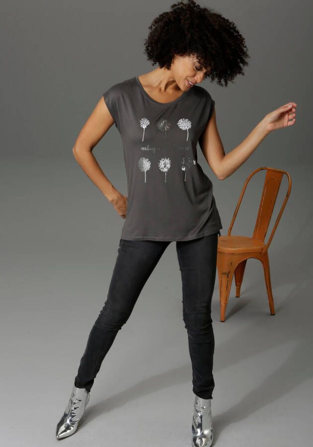 Aniston CASUAL T-shirt met een frontprint gedeeltelijk glinsterende folieprint