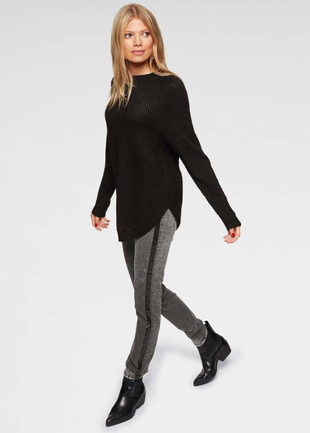Aniston CASUAL Trui met ronde hals ribbreisel langs de zijnaden