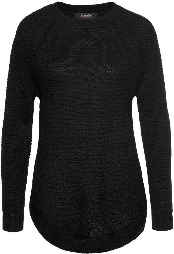 Aniston CASUAL Trui met ronde hals ribbreisel langs de zijnaden