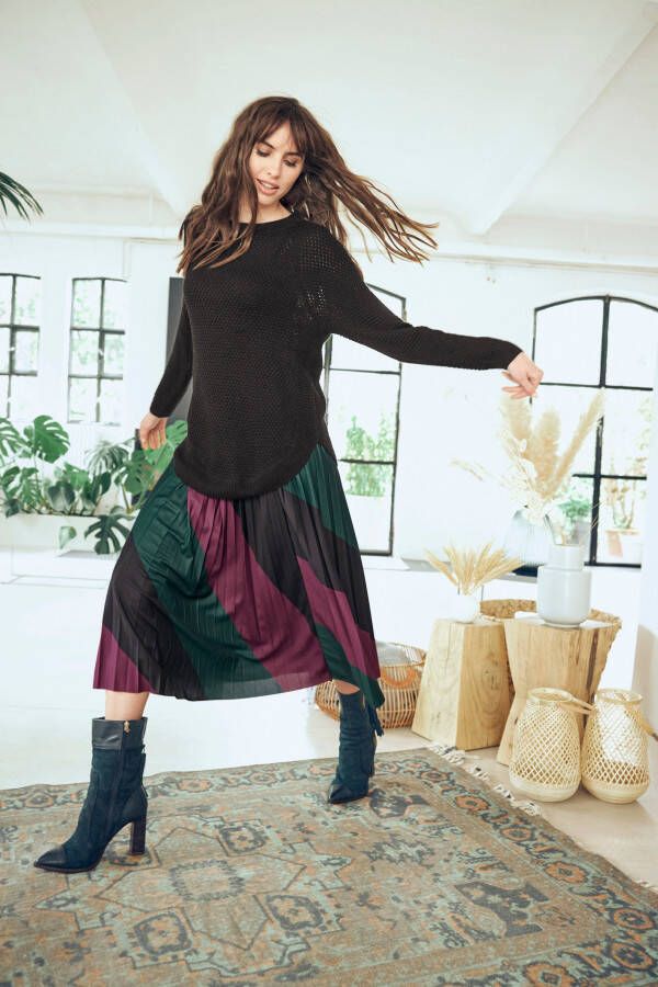 Aniston CASUAL Trui met ronde hals ribbreisel langs de zijnaden