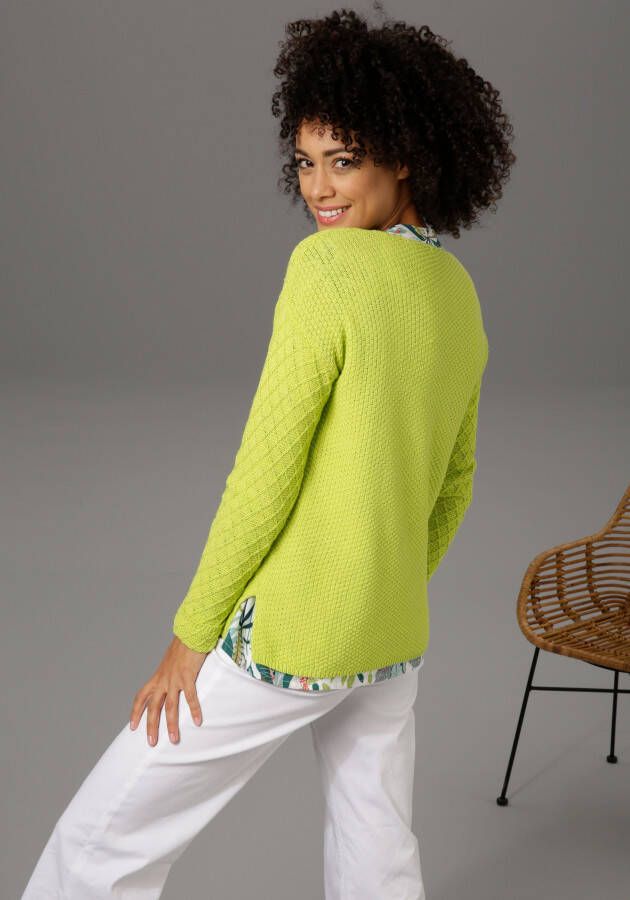 Aniston CASUAL Trui met V-hals in een trendy motievenmix