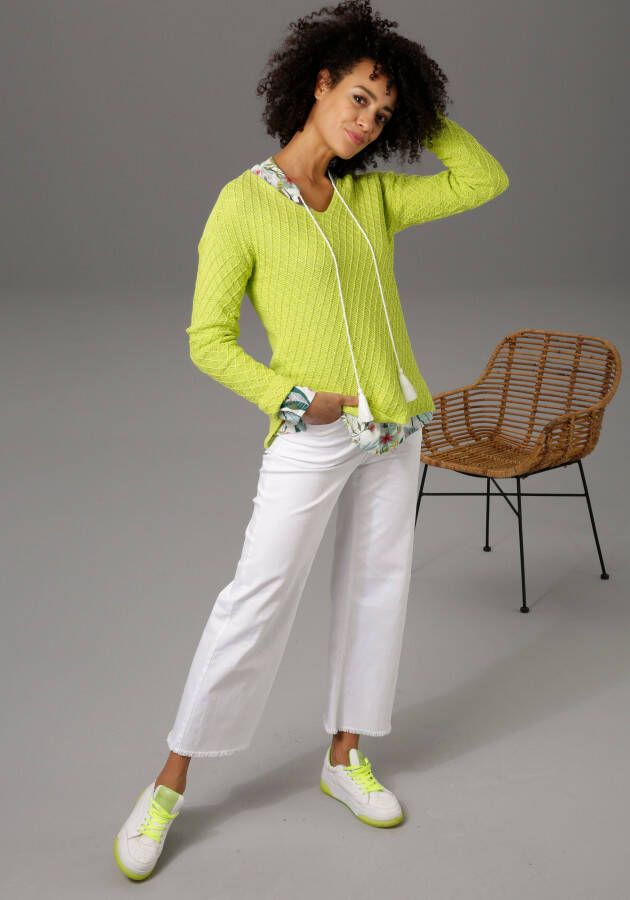 Aniston CASUAL Trui met V-hals in een trendy motievenmix