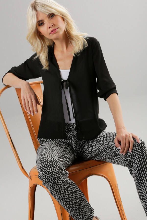 Aniston SELECTED Gekreukte blouse met kraag en bindstrik