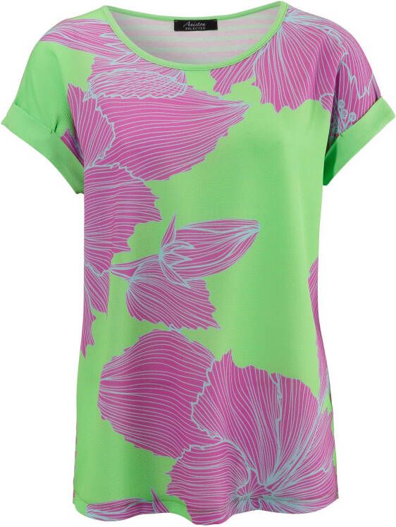 Aniston SELECTED Shirt voorkant met bloemenprint achterkant met strepen