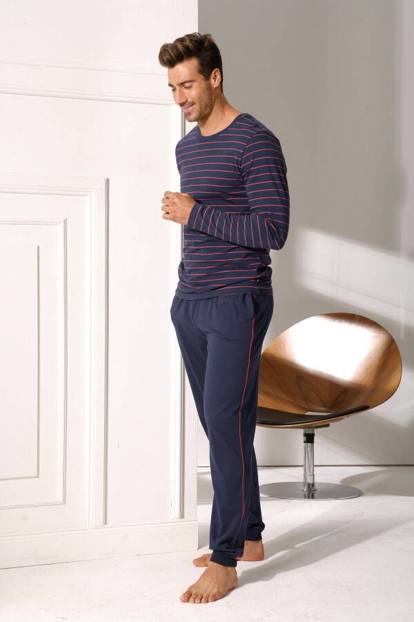 AUTHENTIC LE JOGGER Pyjama in een lang model met strepen van voorgeverfd garen (4-delig Set van 2)