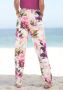 Beachtime Jerseybroek met bloemenprint en elastische tailleband zomerbroek strandbroek - Thumbnail 3