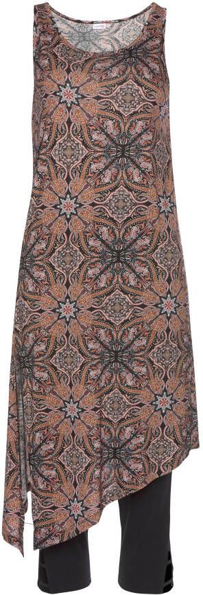 Beachtime Lange top met alloverprint en split zomerjurk strandjurk (set Met legging)
