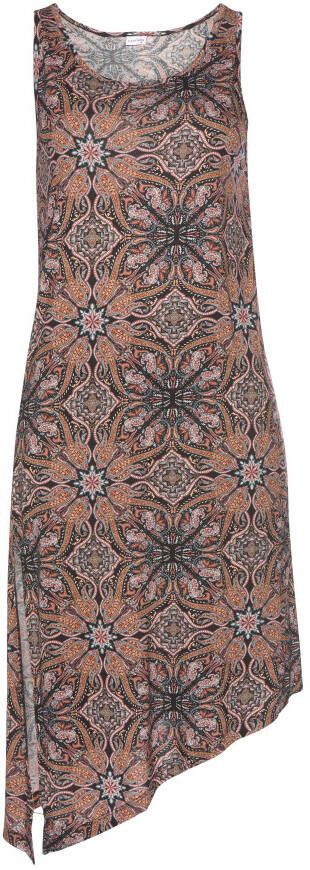 Beachtime Lange top met alloverprint en split zomerjurk strandjurk (set Met legging)