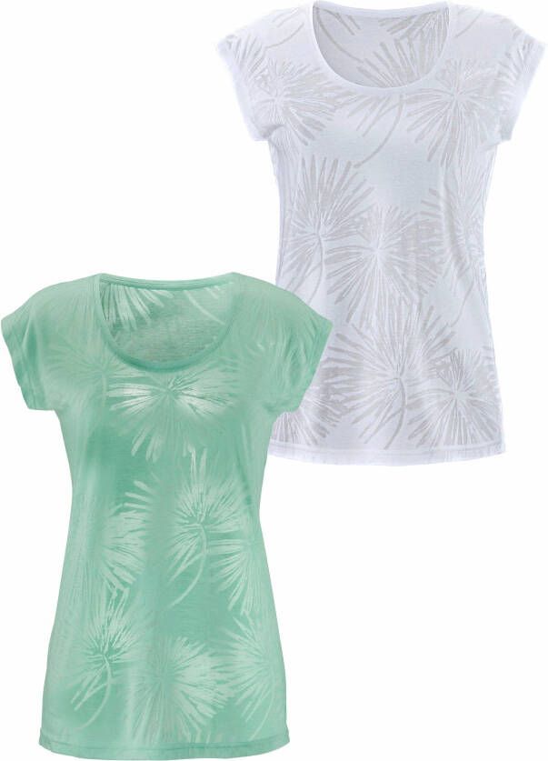 Beachtime T-shirt Etskantkwaliteit met iets transparante palmen (2-delig Set van 2)