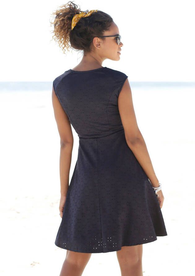 Beachtime Zomerjurk met geborduurde oogjes elegante jersey jurk strandjurk