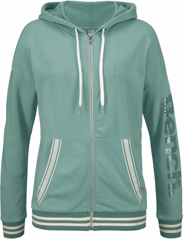 Bench. Capuchonsweatvest met gestreepte boorden en glansprint loungewear loungepak