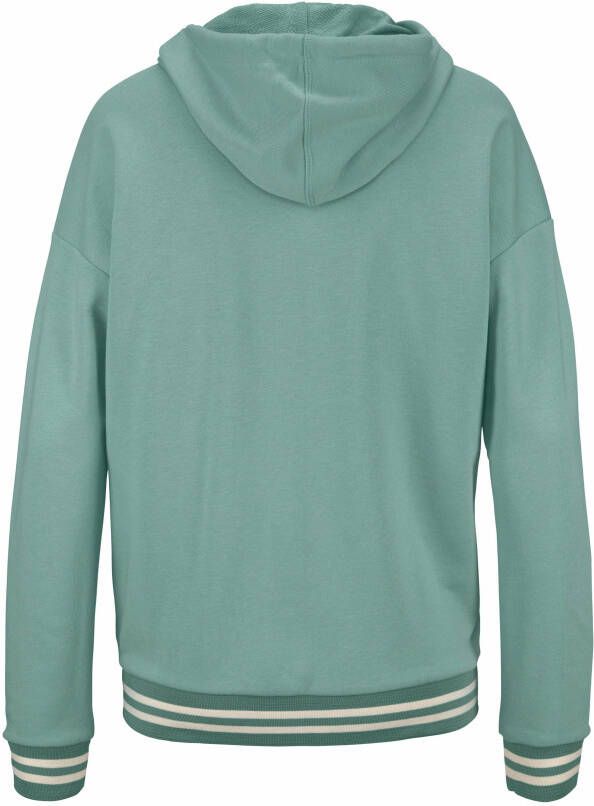 Bench. Capuchonsweatvest met gestreepte boorden en glansprint loungewear loungepak