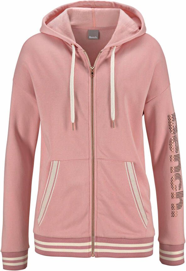 Bench. Capuchonsweatvest met gestreepte boorden en glansprint loungewear loungepak