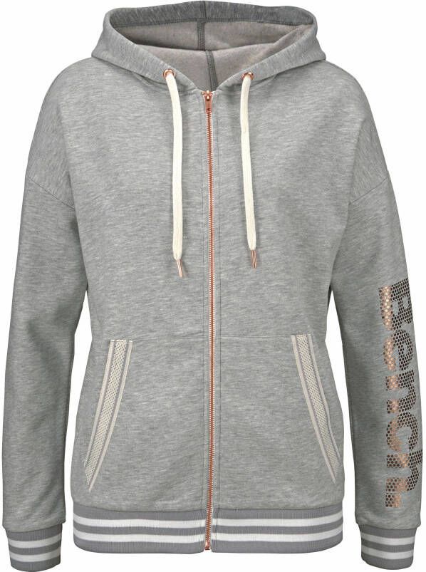 Bench. Capuchonsweatvest met gestreepte boorden en glansprint loungewear loungepak