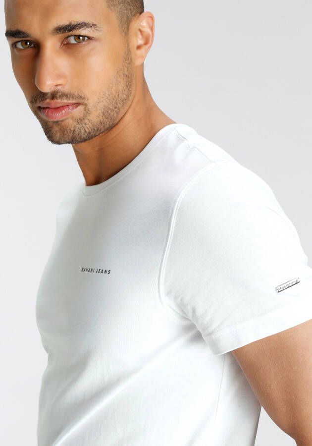 Bruno Banani T-shirt smal gesneden met print ronde hals van katoen