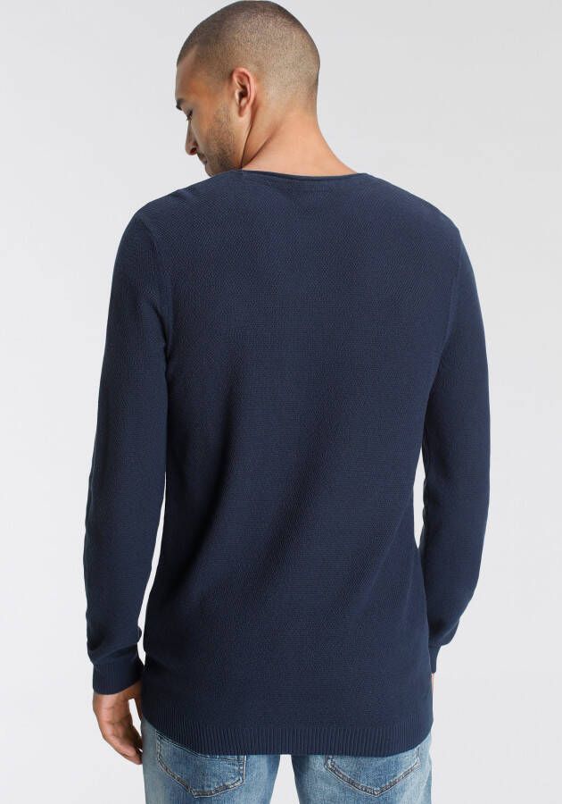 Bruno Banani Trui met ronde hals in modieuze tricot-look