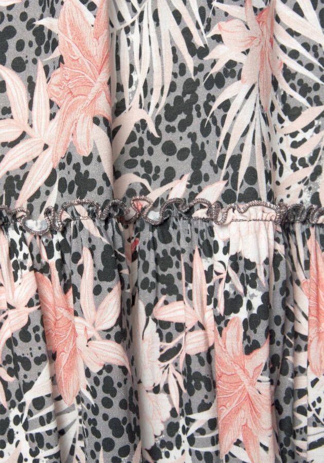 Buffalo Jerseyjurk met all-over print en rok met volants mini jurk zomerjurk strandjurk