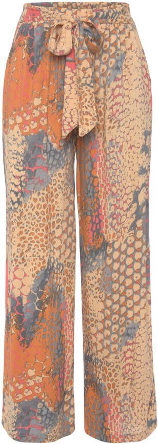 Buffalo Palazzobroek met animal print en elastische tailleband sweatpants stoffen broek (Met een bindceintuur)