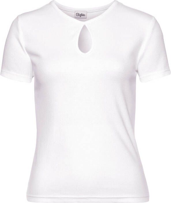 Buffalo Shirt met korte mouwen van fijne geribde stof cut-out details katoenen t-shirt basic