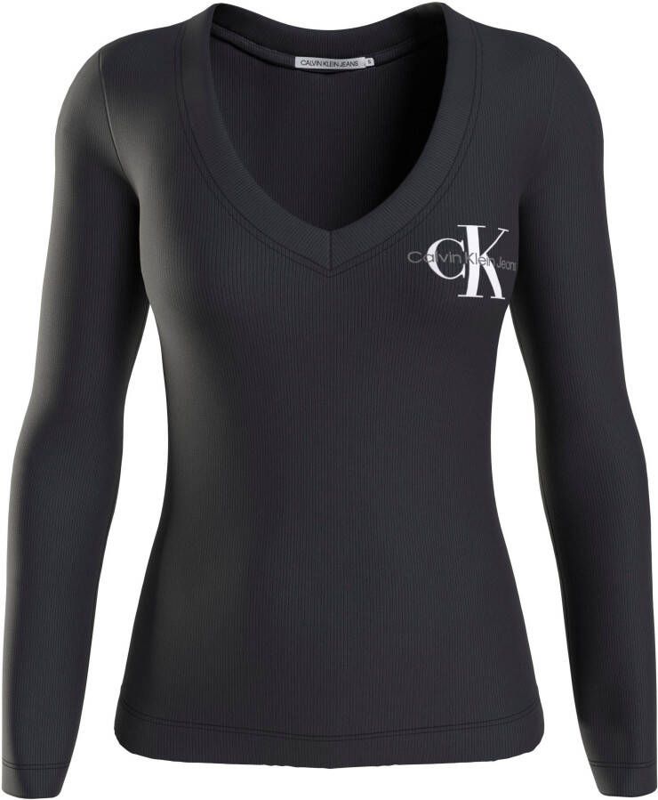 Calvin Klein Shirt met lange mouwen RIB V-NECK MONOLOGO LONG SLEEVE