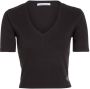 Calvin Klein Geribbelde V-hals T-shirt Black Dames - Thumbnail 3