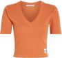 Calvin Klein Geribbeld V-Hals T-Shirt Orange Dames - Thumbnail 3